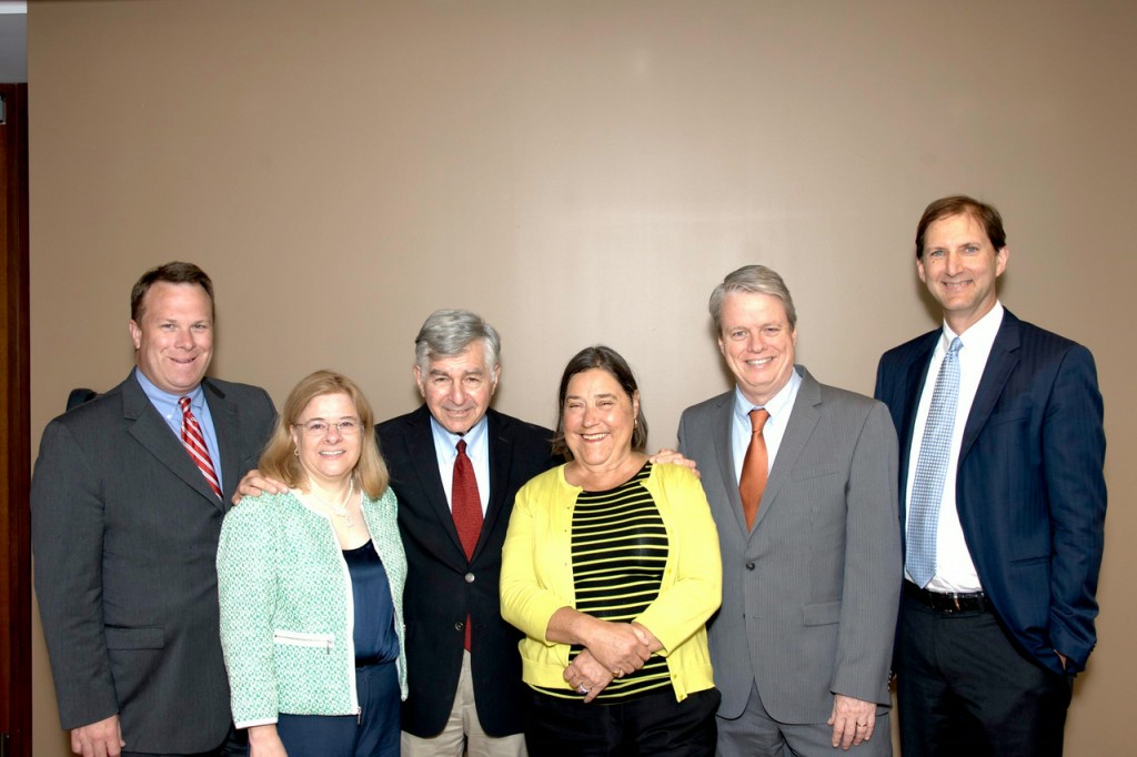 From left: Clearinghouse Board President Ben Tymann, Event Co-Chair Dorene Conlon, guest speaker Michael Dukakis, honoree Amy Anthony, Event Co-Chair Joe Flatley, Clearinghouse board member Jeff Sacks.